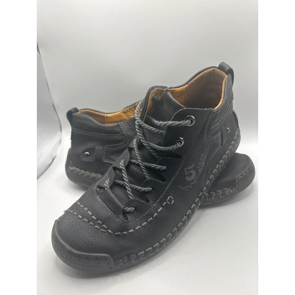 Mens Black Leather Hand Stitched Chukka Boots Mid Top Casual Shoes EU 42 9928-42